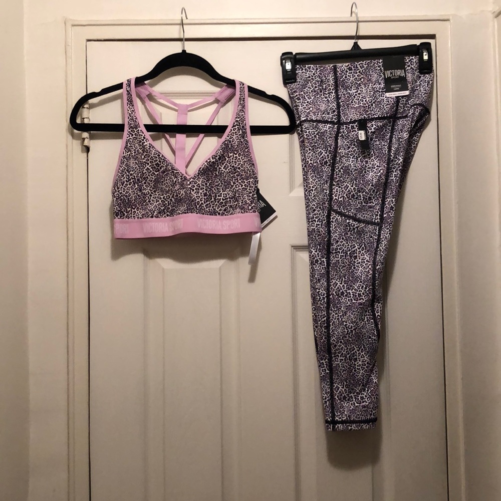 NWOT Purple Cheetah Workout Set